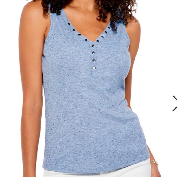 Speckled knit snap tank in blue mix, New with tags, Size medium - Picture 2 of 16